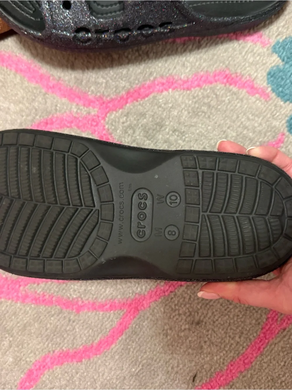 CROCS Women’s Black Glitter Double-Strap Slide Sandals